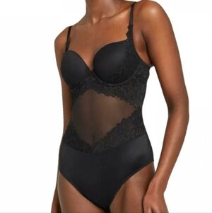 Auden Womens Black Floral Lace Push Up Underwire Bodysuit Lingerie
